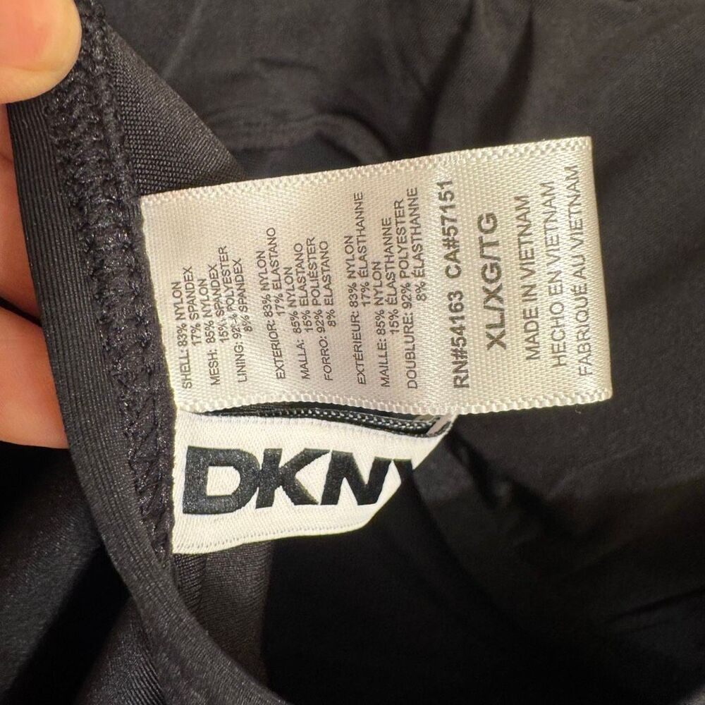 DKNY Black V Neck Ruffle Shoulder Ruched Tummy Control Swimsuit XL NWT - Picture 5 of 10